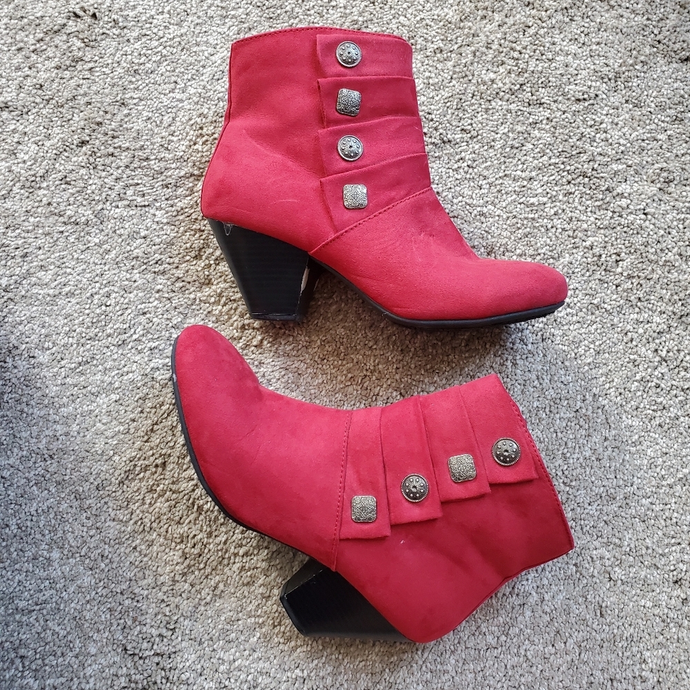 Red suede booties